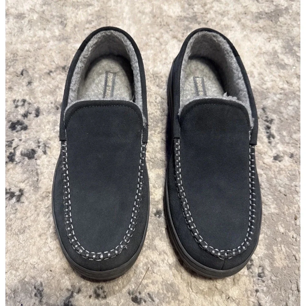Eddie Bauer Loudon Slippers Men XL 11-12 Gray  Suede Memory Foam Slip On Comfort